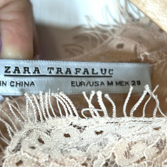 Zara Boho Blush Pink Lace Embroidered Crew Neckline Cropped Top Size Medium - Picture 5 of 6